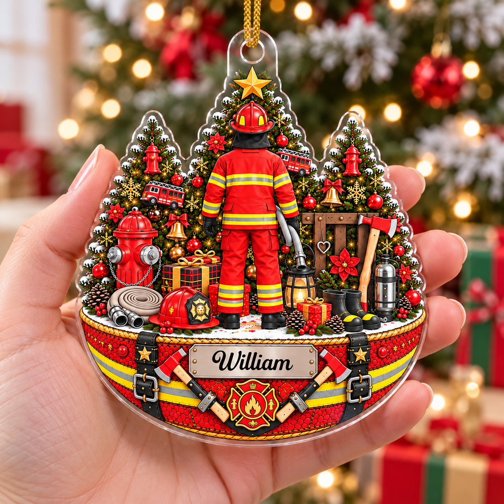 Personalized Firefighter Christmas Tree Ornament Custom Name Fireman Gift - product view 2