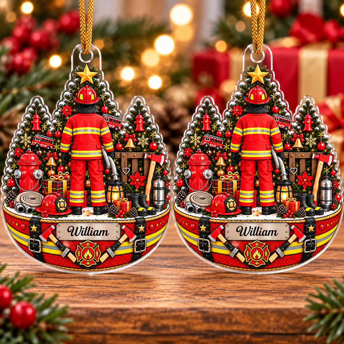 Personalized Firefighter Christmas Tree Ornament Custom Name Fireman Gift - product view 3