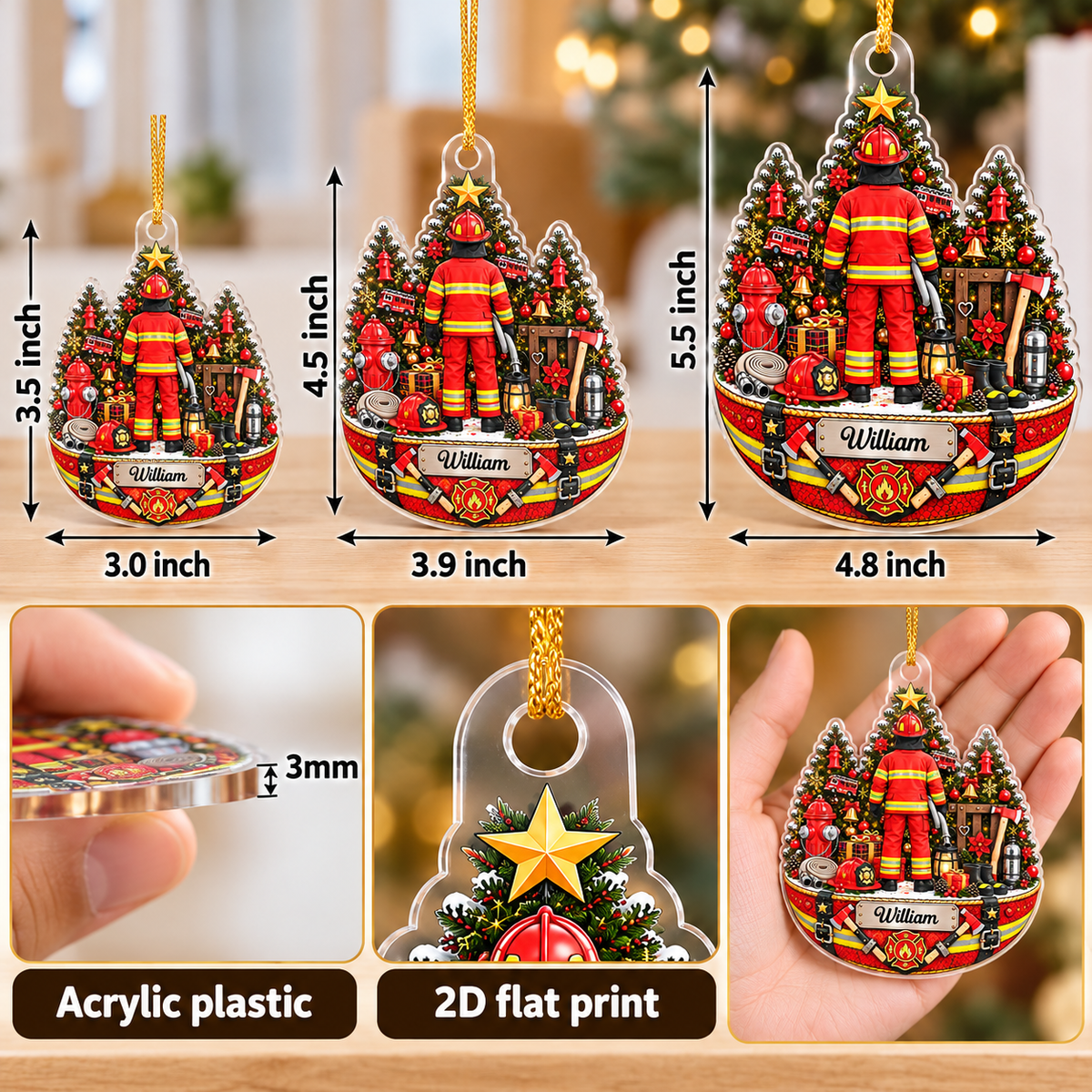 Personalized Firefighter Christmas Tree Ornament Custom Name Fireman Gift - product view 6