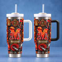 Personalized Firefighter Initial Name Tumbler Fire Department Gift - handled tumbler options