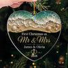 Customer in Austin, Texas wearing First Christmas as Mr & Mrs Ornament, Personalized Newlywed Gift, Beach Wedding Keepsake, Custom Nam