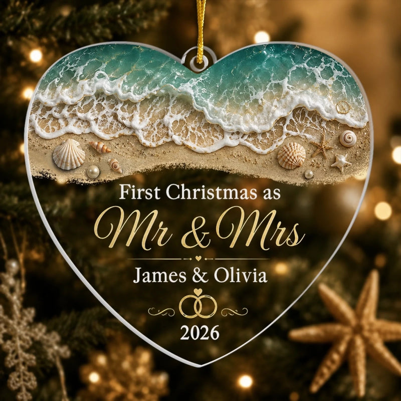 First Christmas as Mr & Mrs Ornament, Personalized Newlywed Gift, Beach Wedding Keepsake, Custom Nam available at our Austin, Texas warehouse