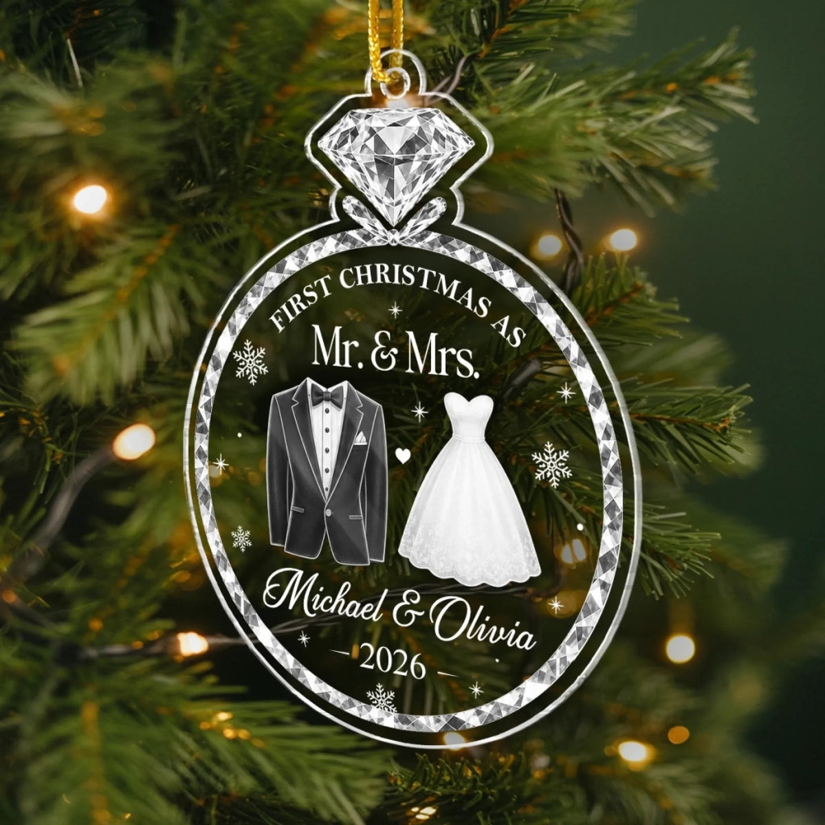 First Christmas as Mr. & Mrs. Ornament, Personalized Newlywed Gift, Wedding Keepsake Christmas Ornam on a hanger, ready to ship from Austin, Texas