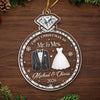 Customer in Austin, Texas wearing First Christmas as Mr. & Mrs. Ornament, Personalized Newlywed Gift, Wedding Keepsake Christmas Ornam