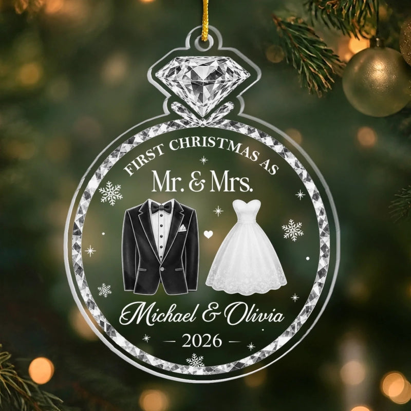 First Christmas as Mr. & Mrs. Ornament, Personalized Newlywed Gift, Wedding Keepsake Christmas Ornam available at our Austin, Texas warehouse