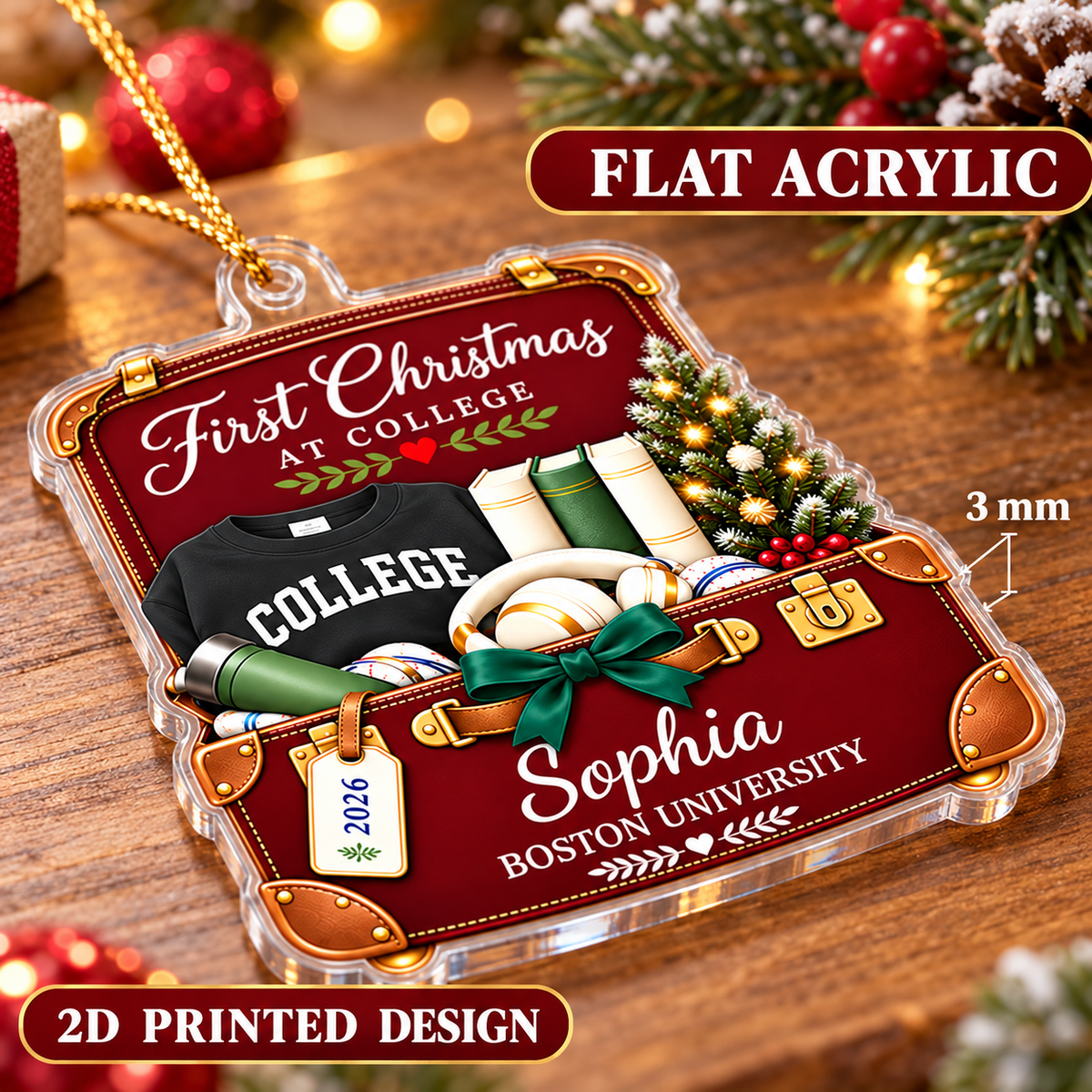First College Christmas Ornament - material and thickness
