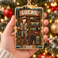 Personalized Fishing Boy Wood Ornament Custom Name Year Angler Gift - product view 2