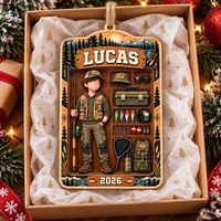 Personalized Fishing Boy Wood Ornament Custom Name Year Angler Gift - product view 4
