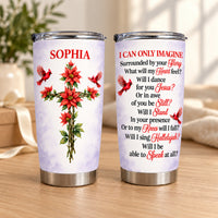Personalized Floral Cross Cardinal Tumbler Custom Birth Flower Name - main product view