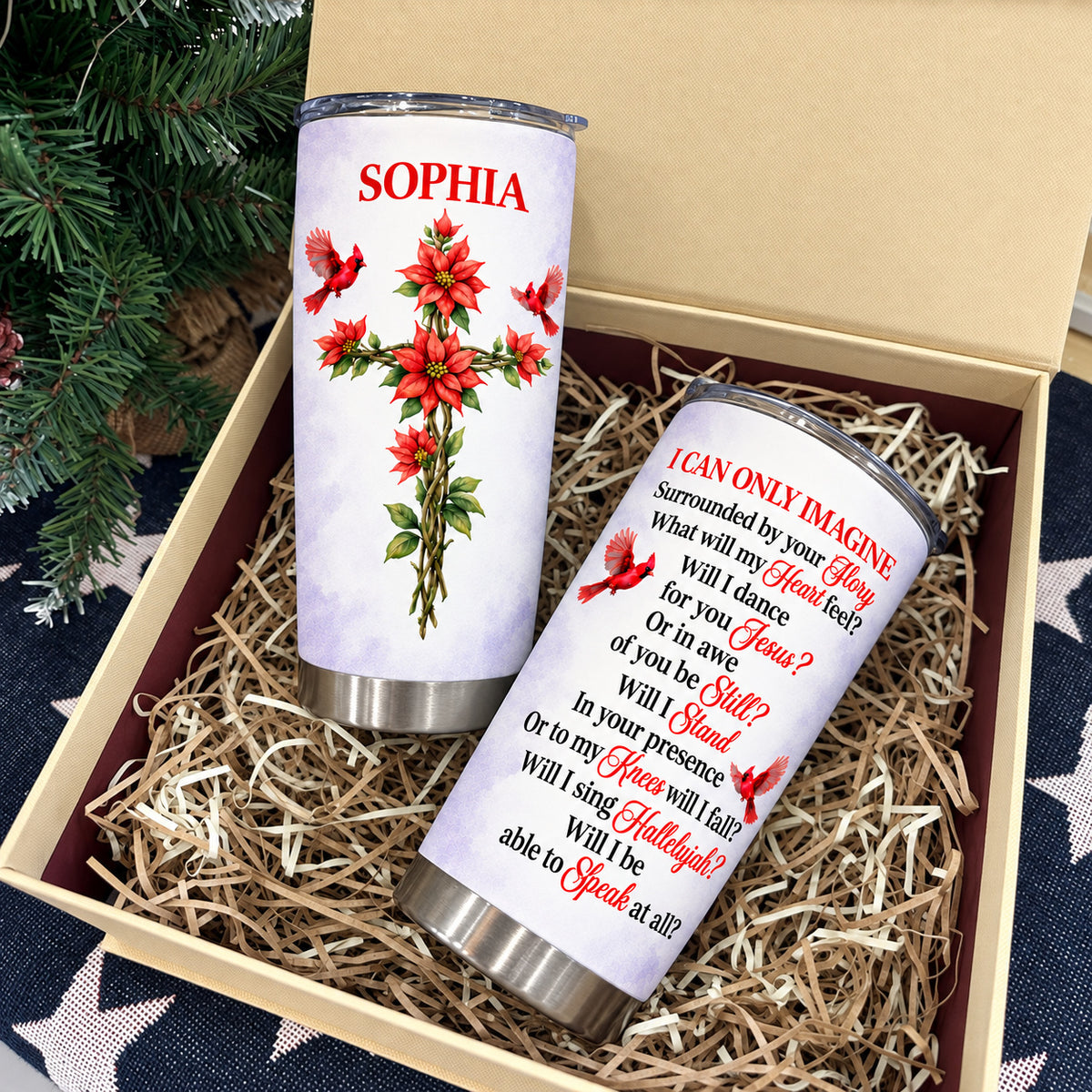 Personalized Floral Cross Cardinal Tumbler Custom Birth Flower Name - product view 7