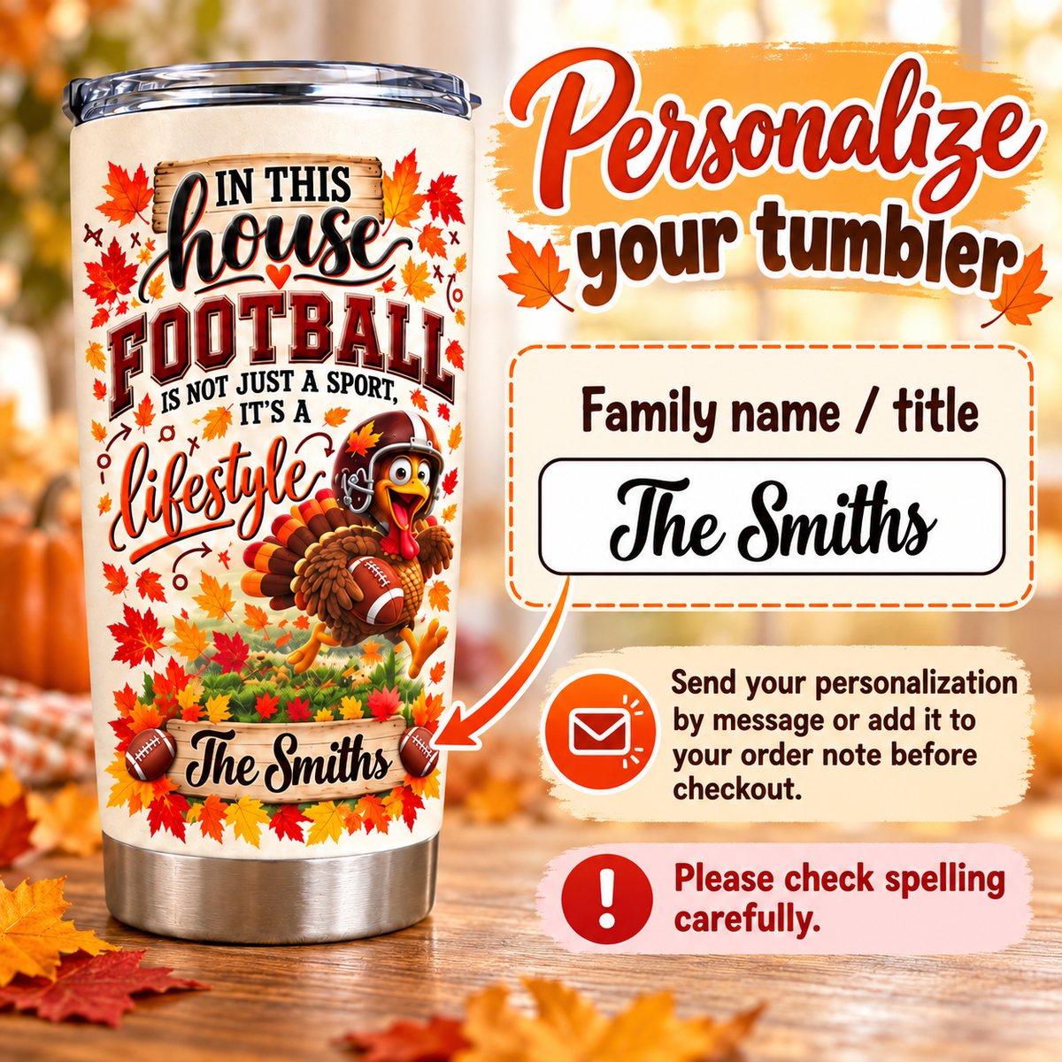 Football Family Tumbler - personalization instructions