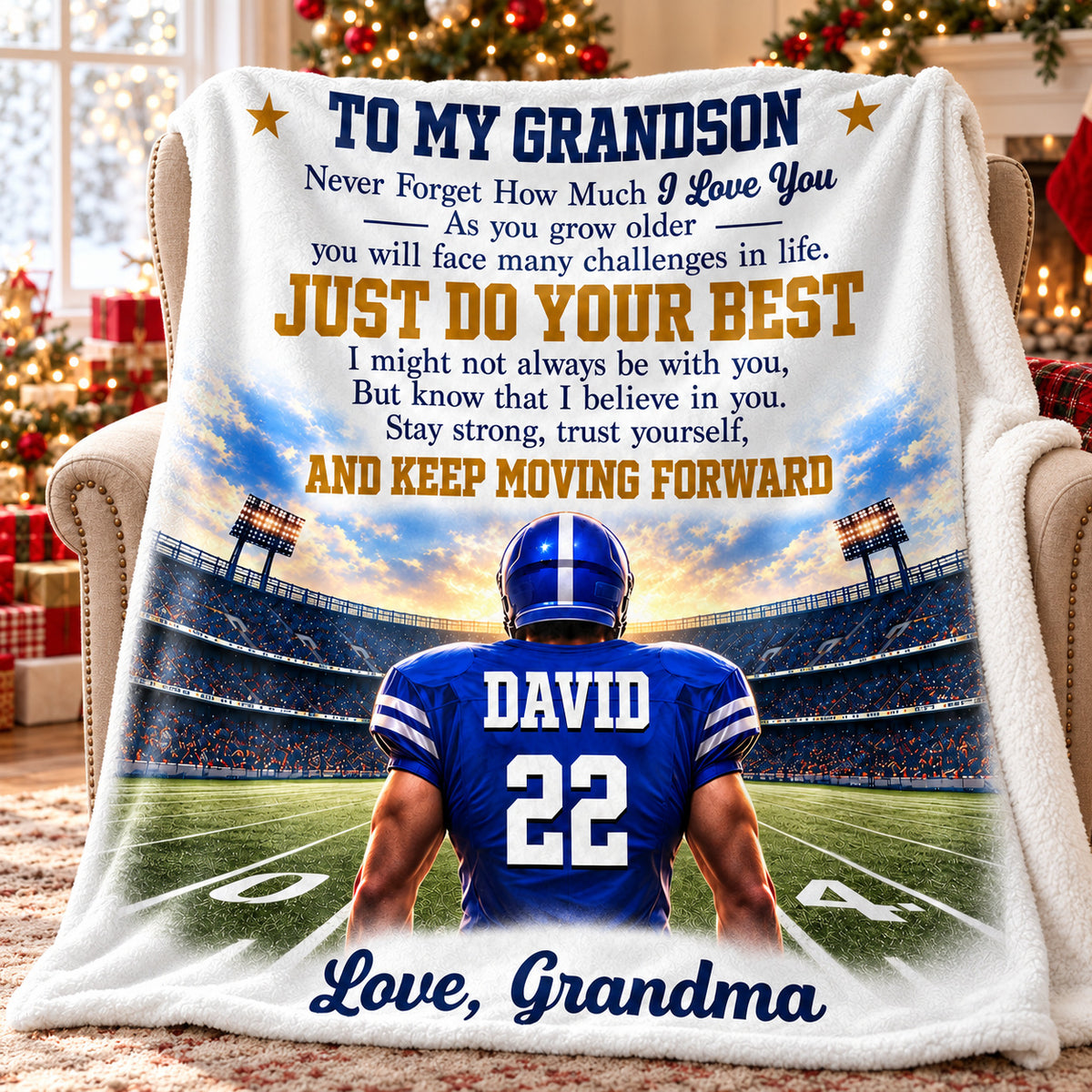 Personalized Football Grandson Blanket Custom Name Number Grandma Gift - main product view