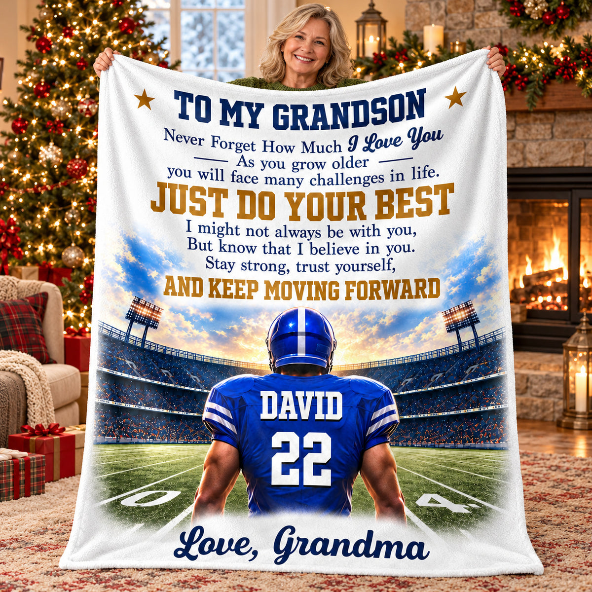 Personalized Football Grandson Blanket Custom Name Number Grandma Gift - product view 3