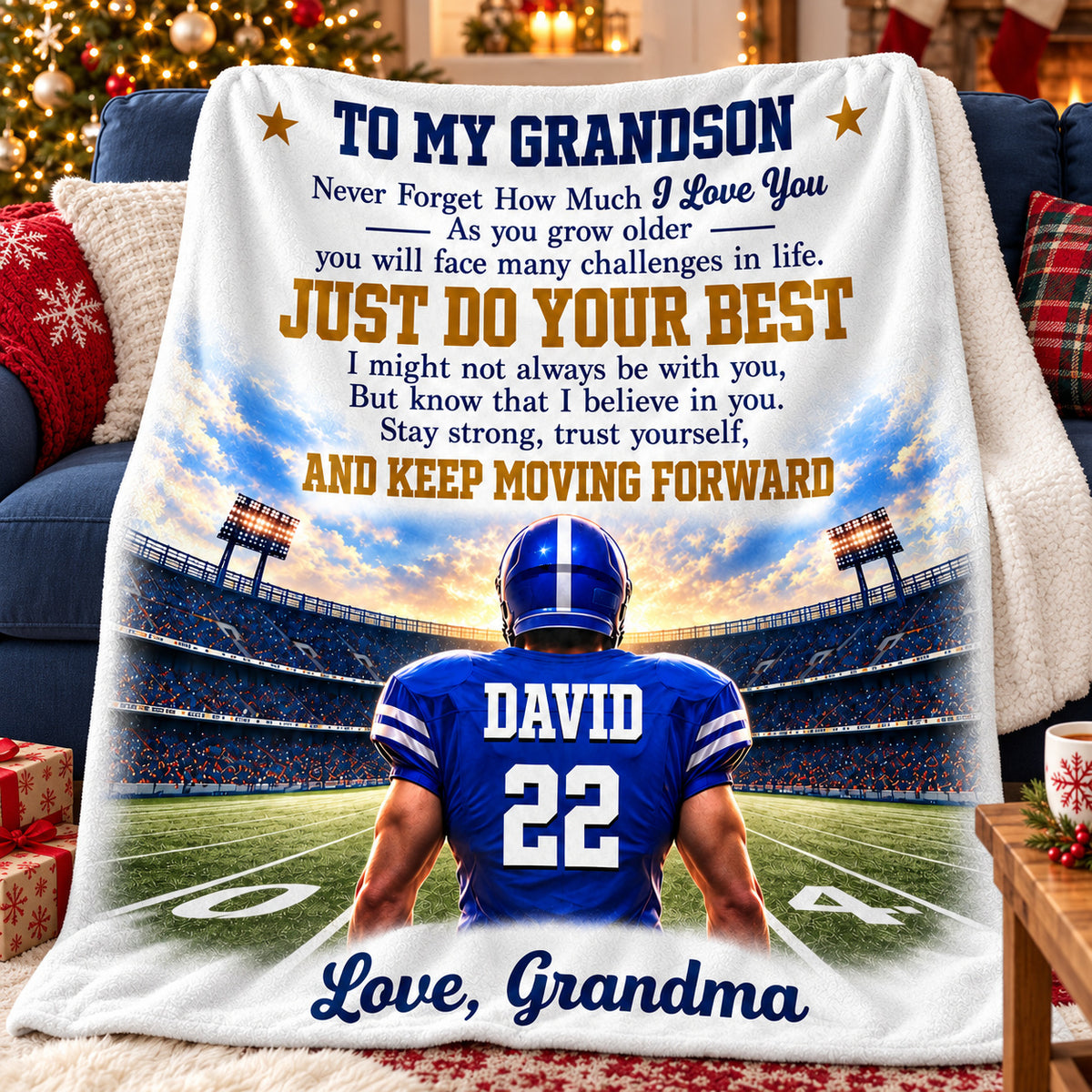 Personalized Football Grandson Blanket Custom Name Number Grandma Gift - product view 5