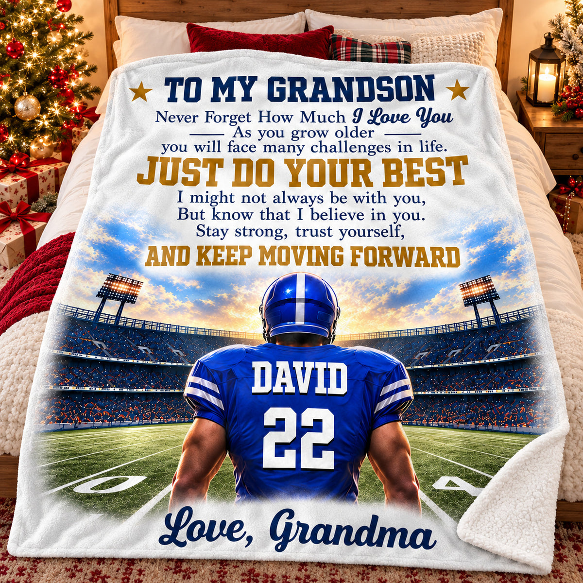 Personalized Football Grandson Blanket Custom Name Number Grandma Gift - product view 6