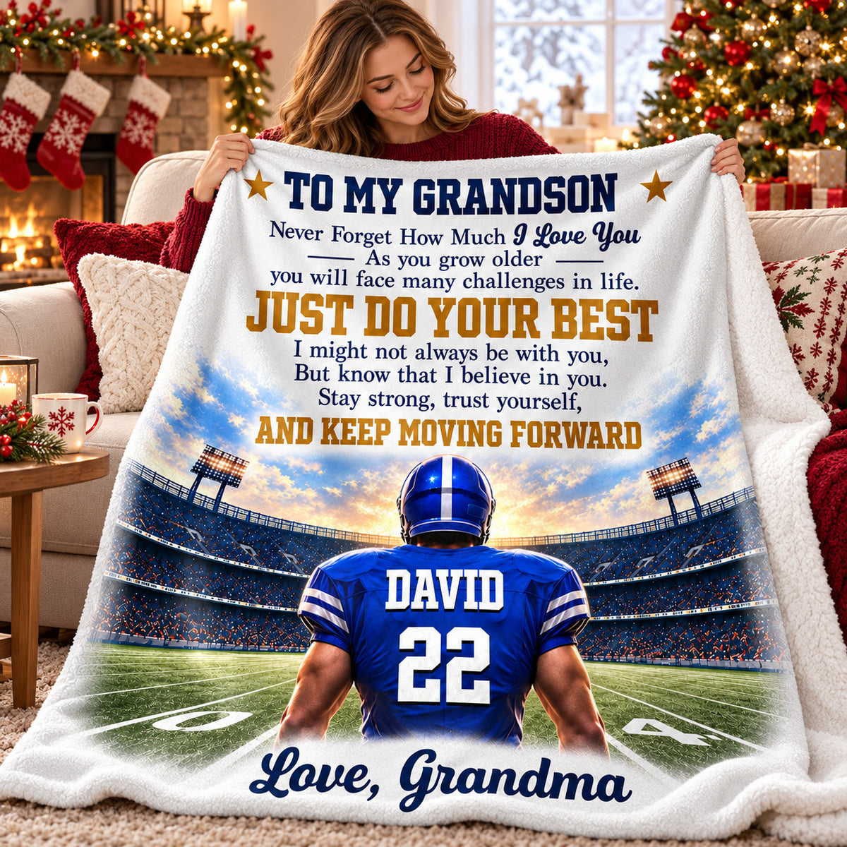 Personalized Football Grandson Blanket Custom Name Number Grandma Gift - product view 7