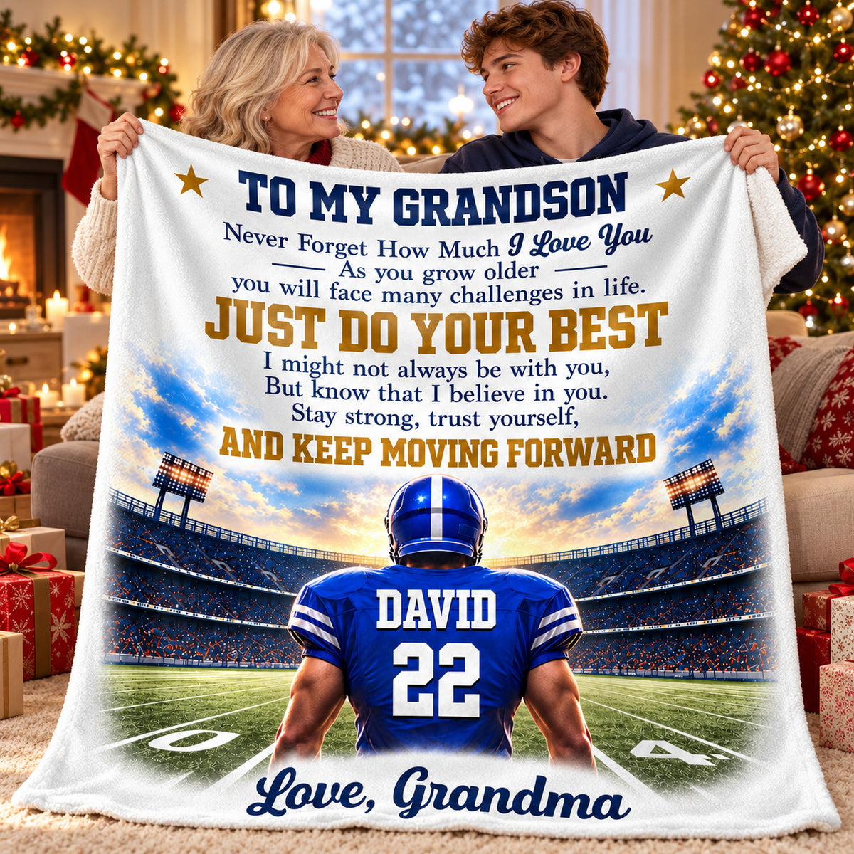 Personalized Football Grandson Blanket Custom Name Number Grandma Gift - product view 8