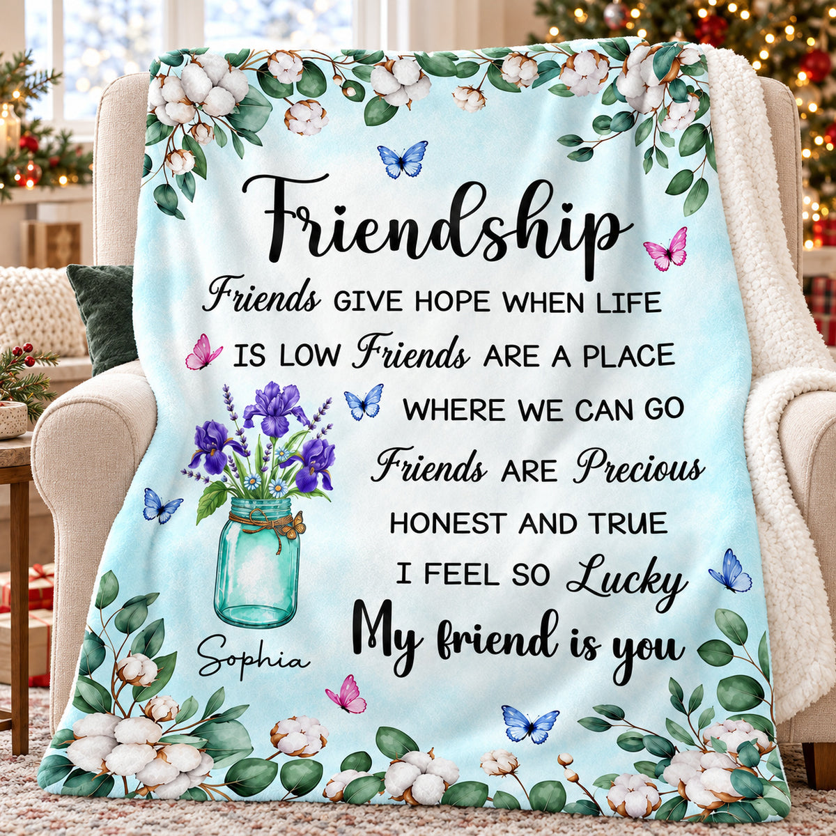 Personalized Friendship Birth Flower Blanket Custom Name Gift - main product view