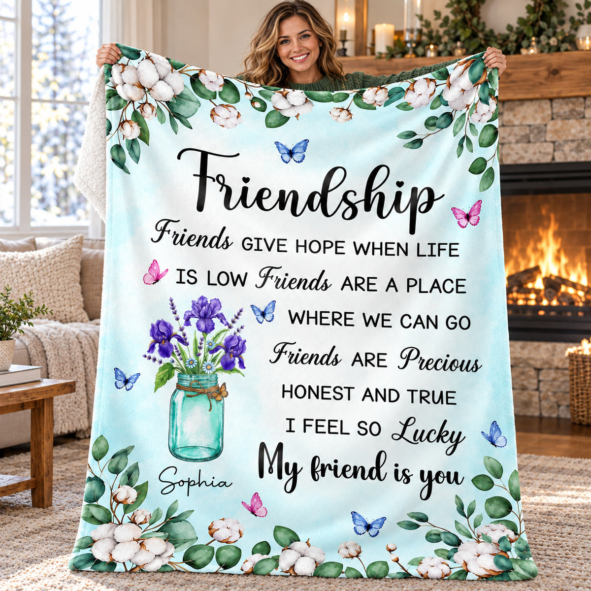 Personalized Friendship Birth Flower Blanket Custom Name Gift - product view 3