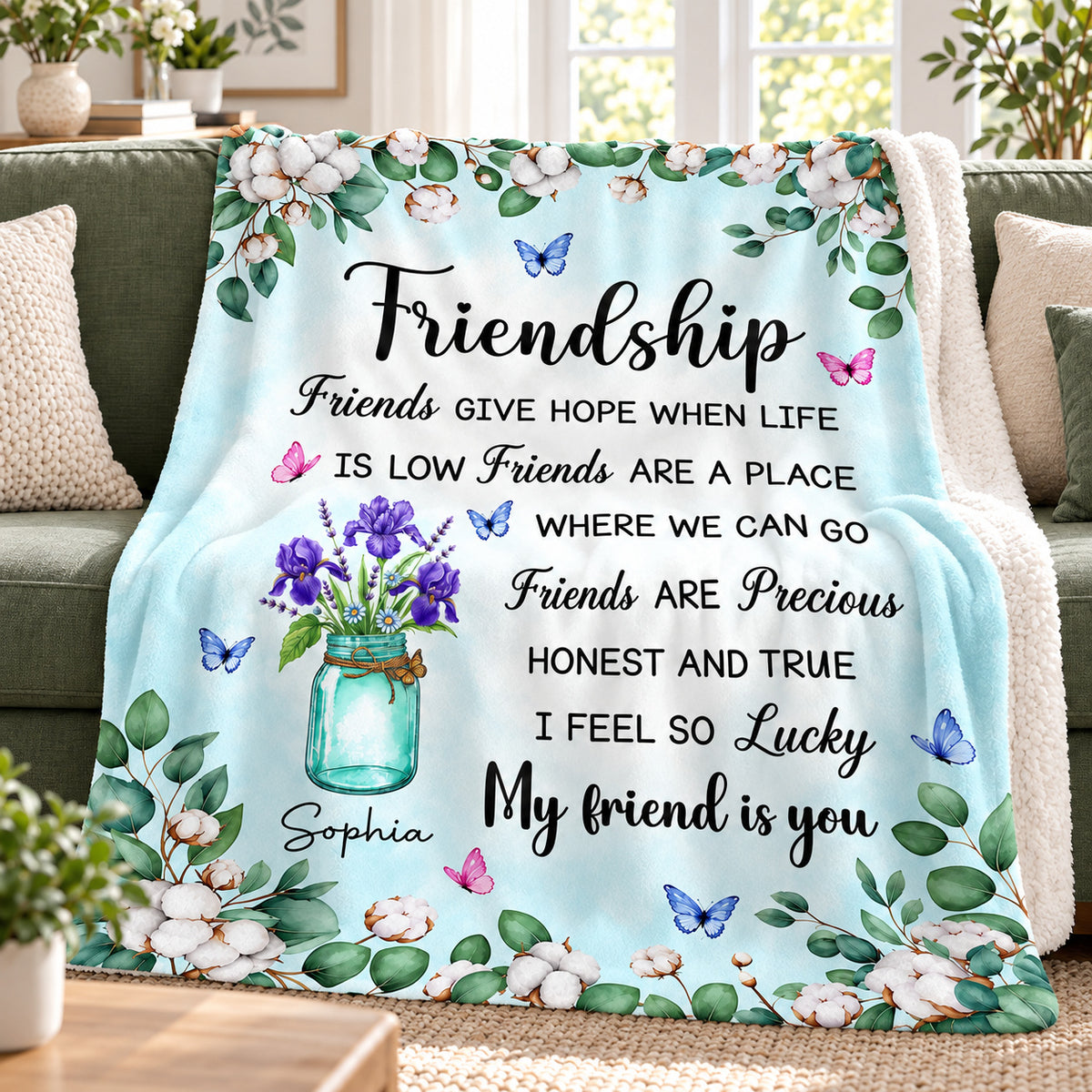 Personalized Friendship Birth Flower Blanket Custom Name Gift - product view 5