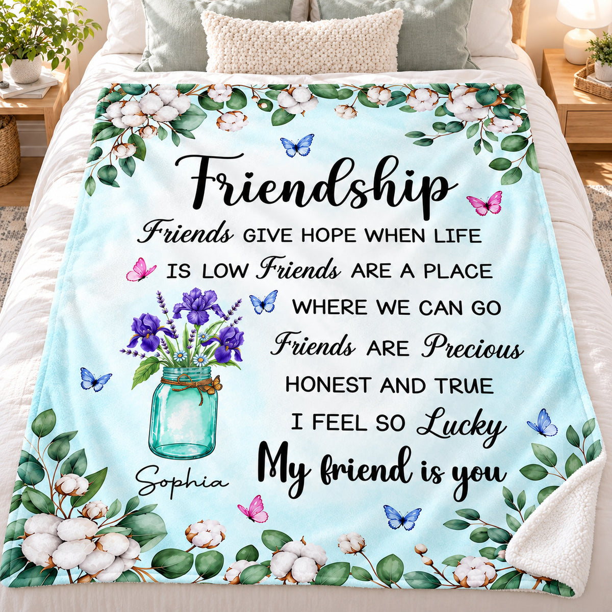 Personalized Friendship Birth Flower Blanket Custom Name Gift - product view 6