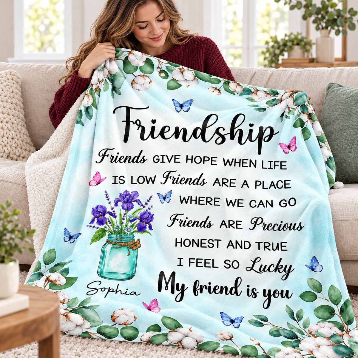 Personalized Friendship Birth Flower Blanket Custom Name Gift - product view 7