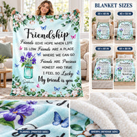 Personalized Friendship Birth Flower Blanket Custom Name Gift - size and material guide