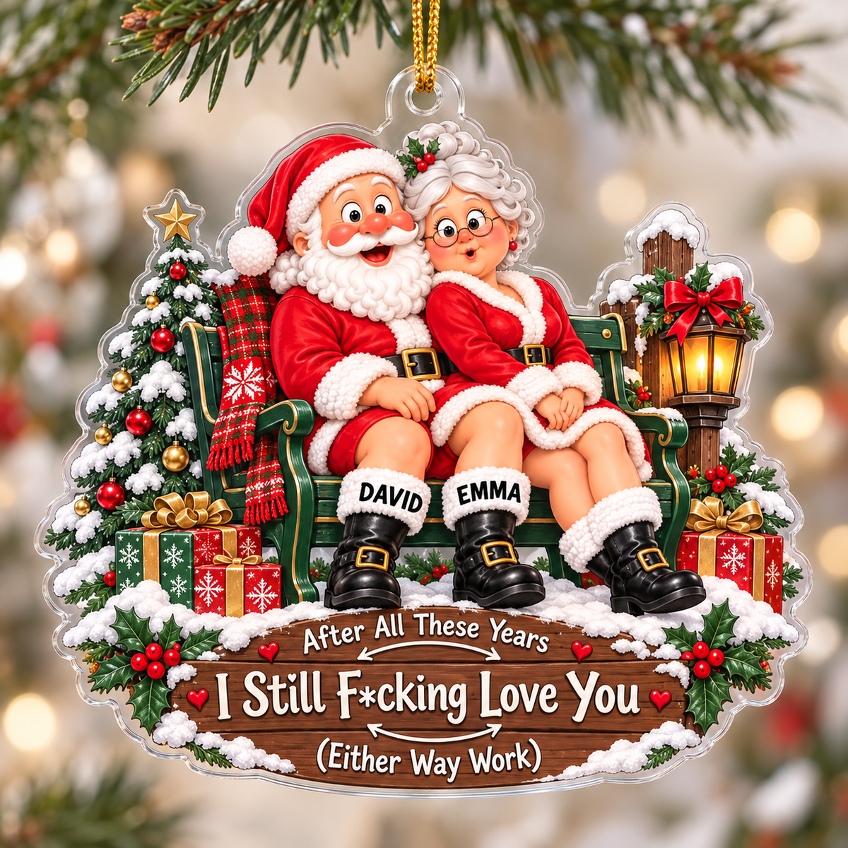 Funny Santa Couple Ornament - design view