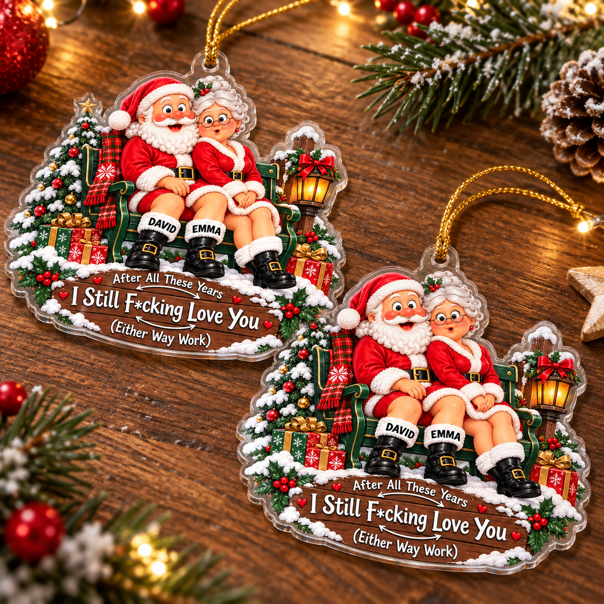 Funny Santa Couple Ornament - product view 3