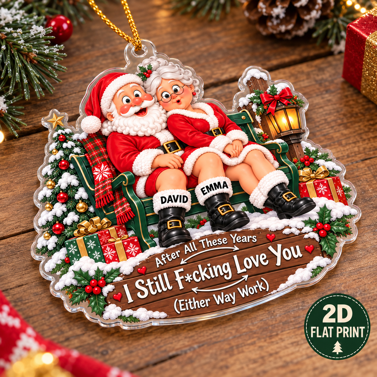 Funny Santa Couple Ornament - product view 5