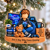 Personalized Gamer Boy Wood Ornament Custom Name Gaming Christmas Gift - main design