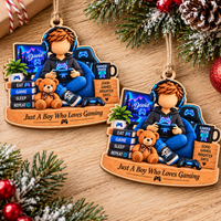 Personalized Gamer Boy Wood Ornament Custom Name Gaming Christmas Gift - product view 3