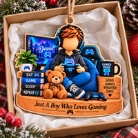 Personalized Gamer Boy Wood Ornament Custom Name Gaming Christmas Gift - product view 4