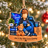 Personalized Gamer Boy Wood Ornament Custom Name Gaming Christmas Gift - product view 5
