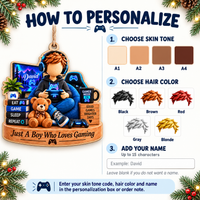 Personalized Gamer Boy Wood Ornament Custom Name Gaming Christmas Gift - product view 8