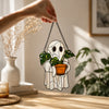 Ghost Stained Glass Plant Suncatcher Cute Halloween Window Decor Gift for Plant Lovers