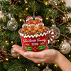 Customer in Austin, Texas wearing Gingerbread Family Hot Cocoa Mug Christmas Ornament, Personalized Family Keepsake Holiday Tree Decor