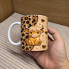 Glitter Leopard Print Highland Cow Mug Cute Animal Lover Gift Ceramic Coffee Cup on a hanger, ready to ship from Austin, Texas