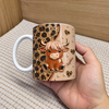 Customer in Austin, Texas wearing Glitter Leopard Print Highland Cow Mug Cute Animal Lover Gift Ceramic Coffee Cup