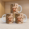 Customer in Austin, Texas wearing Glitter Leopard Print Highland Cow Mug Cute Animal Lover Gift Ceramic Coffee Cup