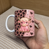 Close-up of Glitter Leopard Print Highland Cow Mug Cute Animal Lover Gift Ceramic Coffee Cup for streetwear fans in Austin, Texas