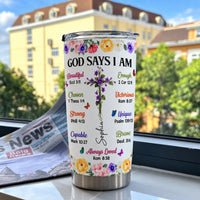 Personalized God Says I Am Birth Flower Cross Name Christian Tumbler - product view 5