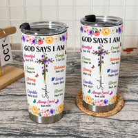 Personalized God Says I Am Birth Flower Cross Name Christian Tumbler - product view 6