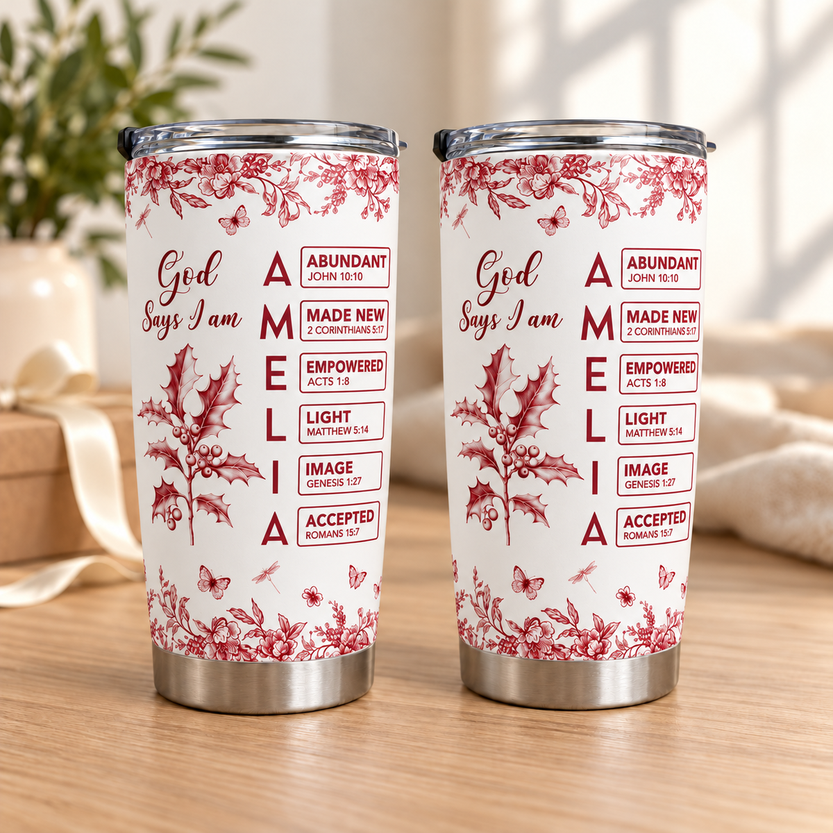 Personalized God Says I Am Tumbler Name Birth Flower Christian Gift - main design