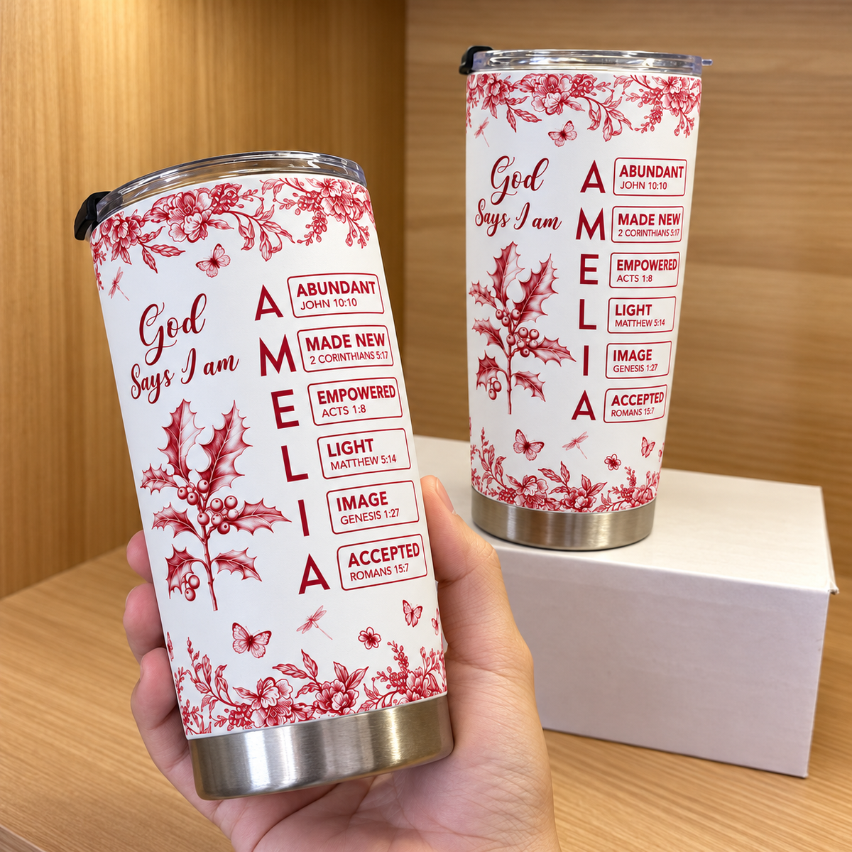 Personalized God Says I Am Tumbler Name Birth Flower Christian Gift - product view 2