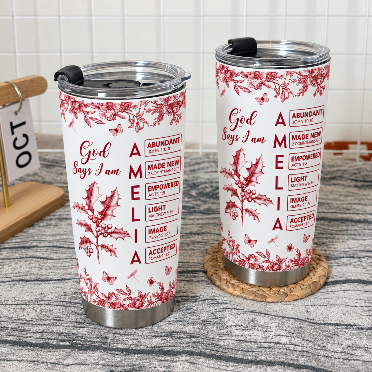 Personalized God Says I Am Tumbler Name Birth Flower Christian Gift - product view 4