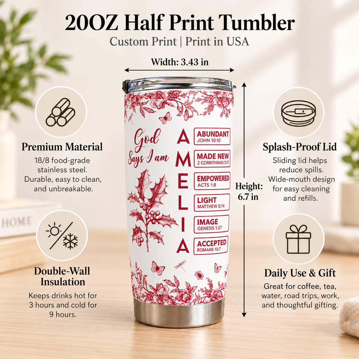 Personalized God Says I Am Tumbler Name Birth Flower Christian Gift - product view 7