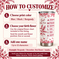 Personalized God Says I Am Tumbler Name Birth Flower Christian Gift - personalization options and ordering guide