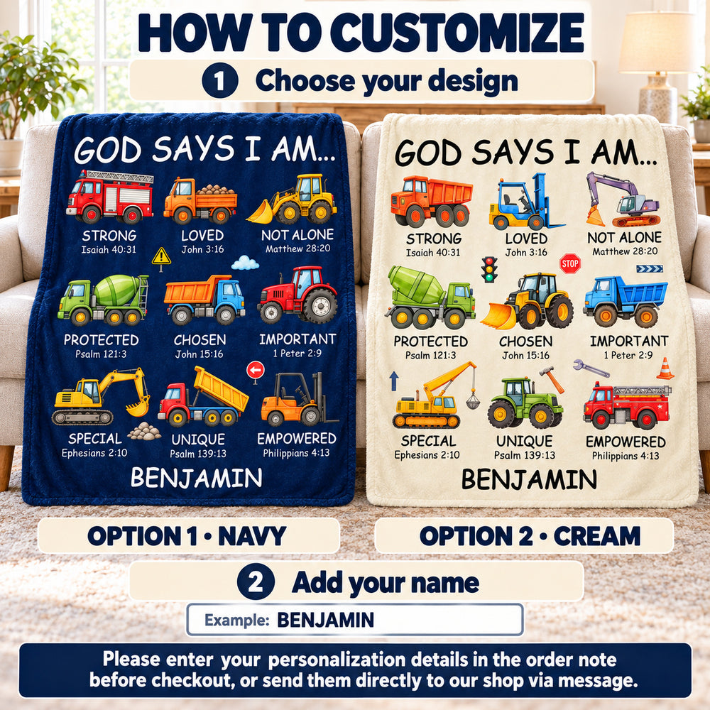 Personalized God Says I Am Truck Blanket Custom Name Christian Gift - personalization options and ordering guide