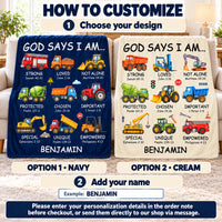 Personalized God Says I Am Truck Blanket Custom Name Christian Gift - personalization options and ordering guide